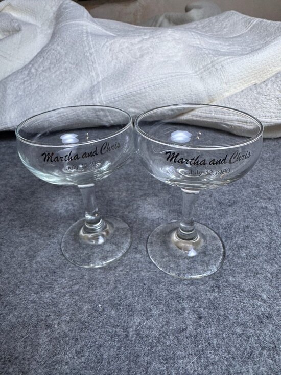 Unbranded Other - Vintage 1980 Personalized Wedding Champagne Coupe Glasses, Set of 2